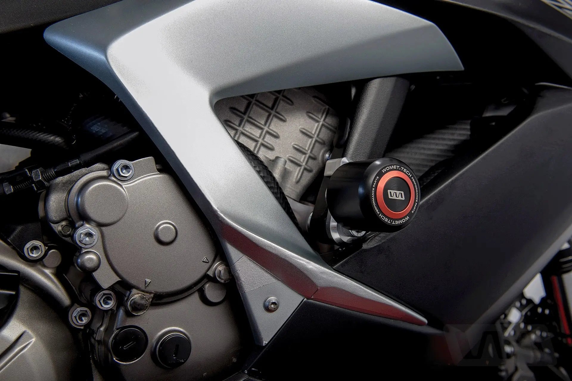 Womet-Tech Frame Sliders on a Kawasaki model motorcycle